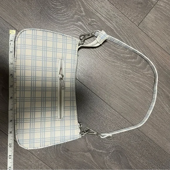 Plaid Shoulder Bag in Cream and Blue - Picture 3 of 6